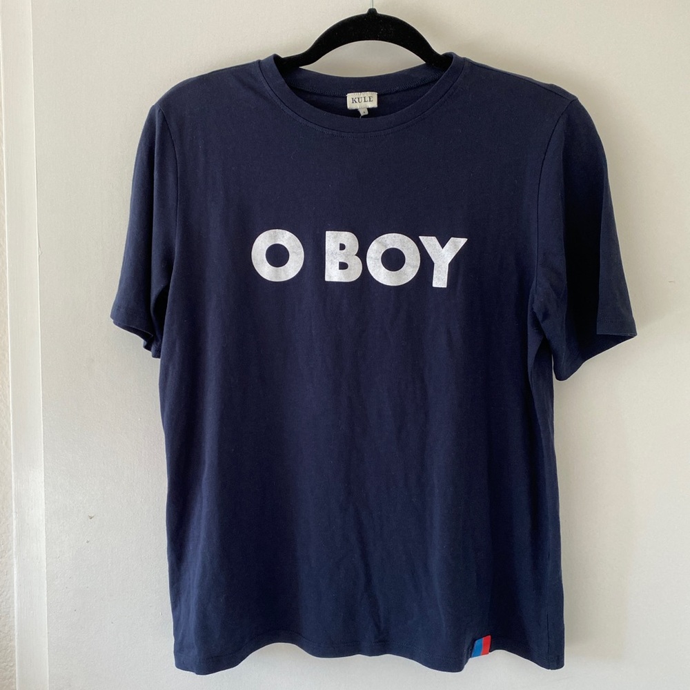 Kule Womens Tee Navy Modern O Boy Shirt Size Small 100% Cotton